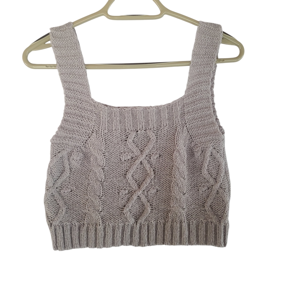 Kendall & Kylie Cable Knit Crop Top - Light Gray Size Small